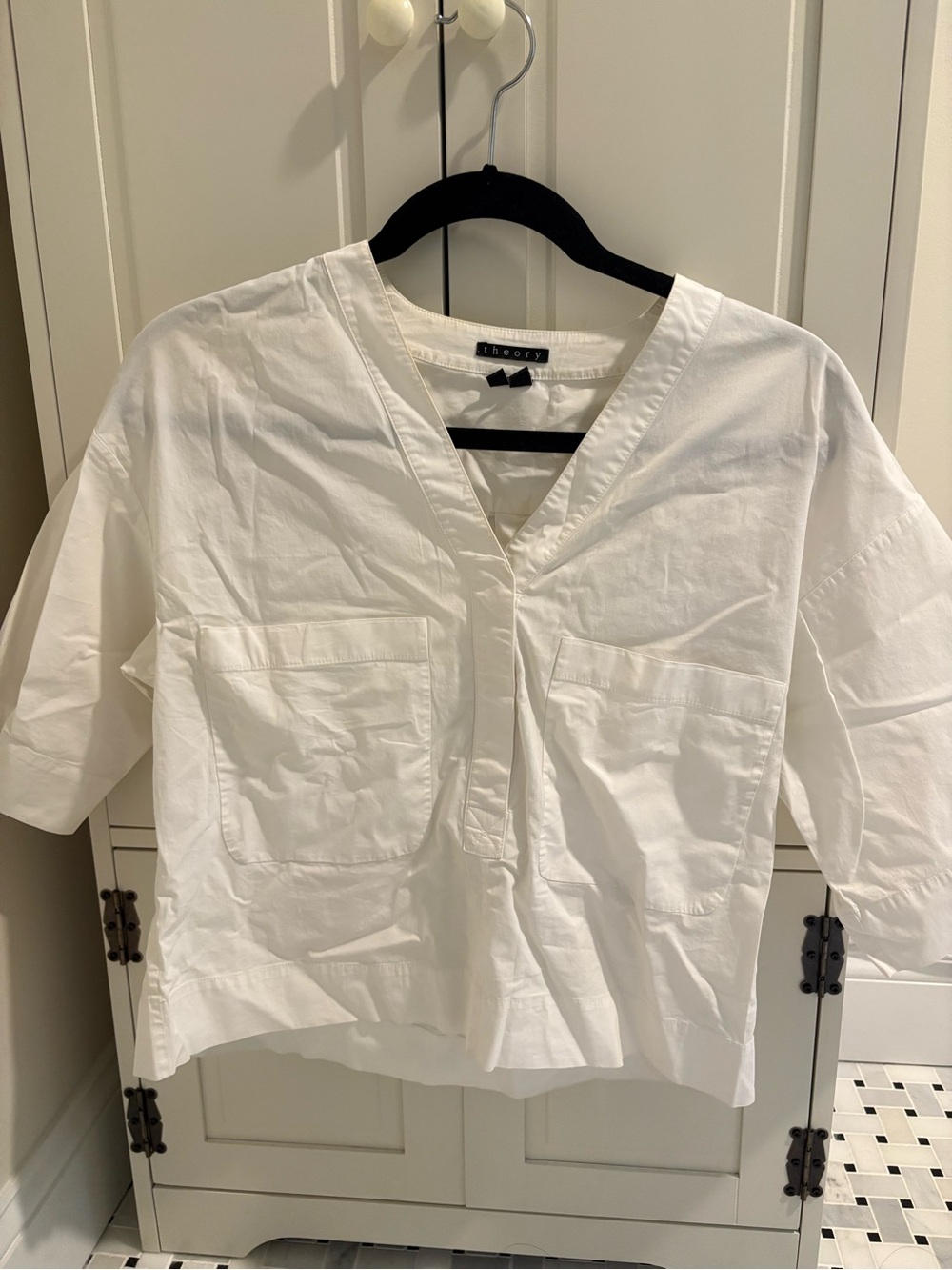 Theory white linen cropped shirt Xs 0/2